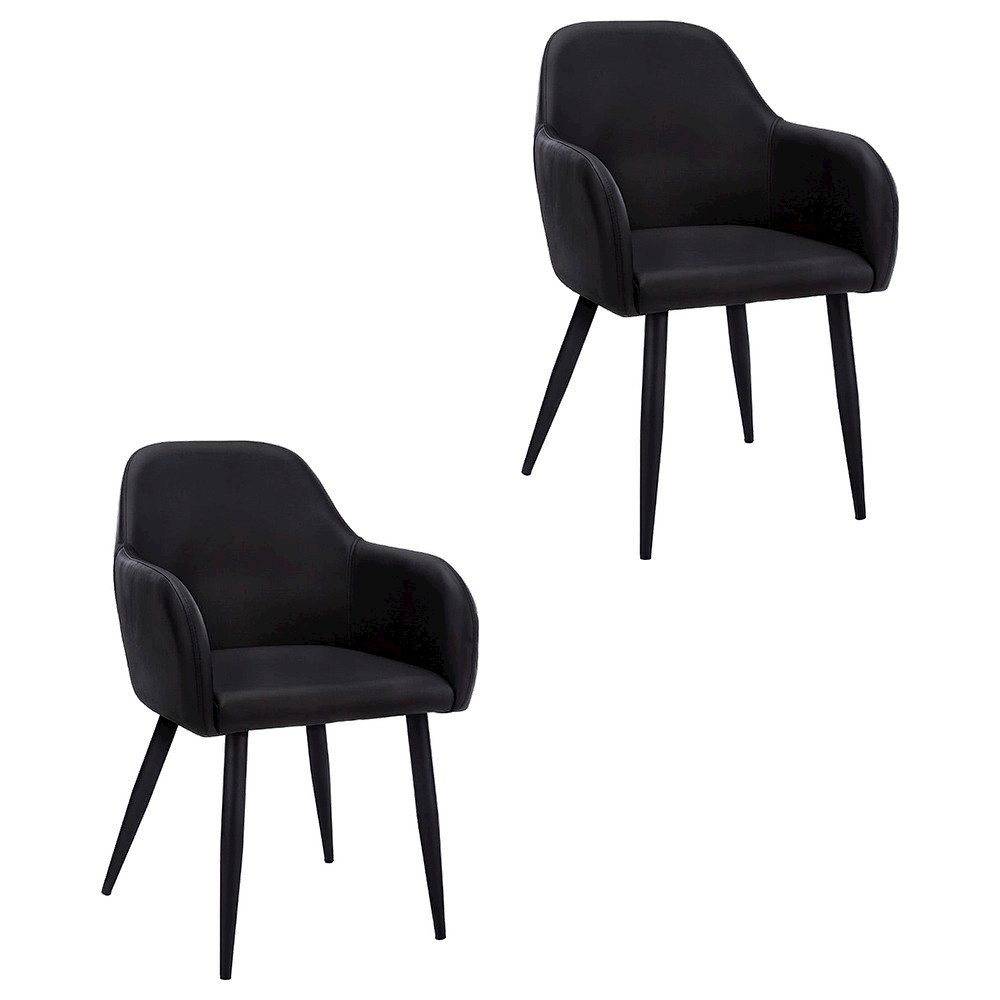 Leather-Look Upholstered Dining Chairs with Metal Legs, Black,Black, Set of 2. Picture 1