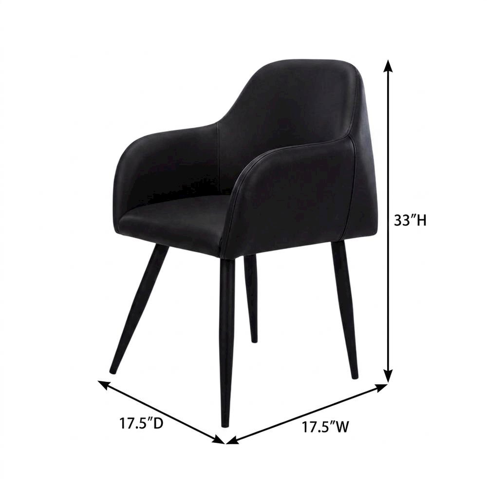 Leather-Look Upholstered Dining Chairs with Metal Legs, Black,Black, Set of 2. Picture 6