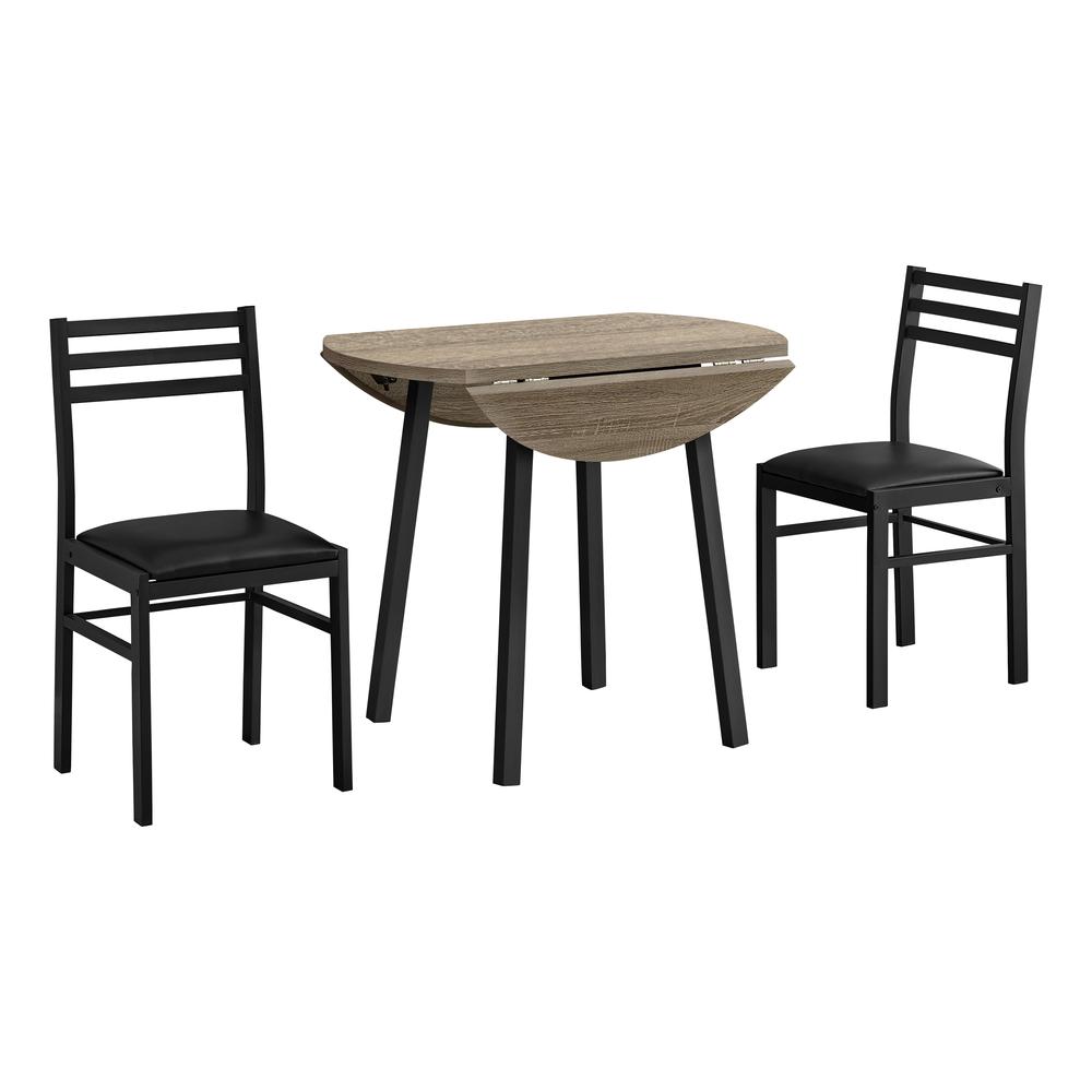 Dining Table Set, 3pcs Set, Small, 35 Drop Leaf, Kitchen, Black Metal. Picture 1