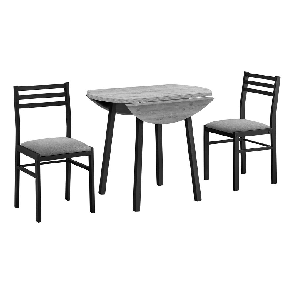 Dining Table Set, 3pcs Set, Small, 35 Drop Leaf, Kitchen, Black Metal. Picture 1