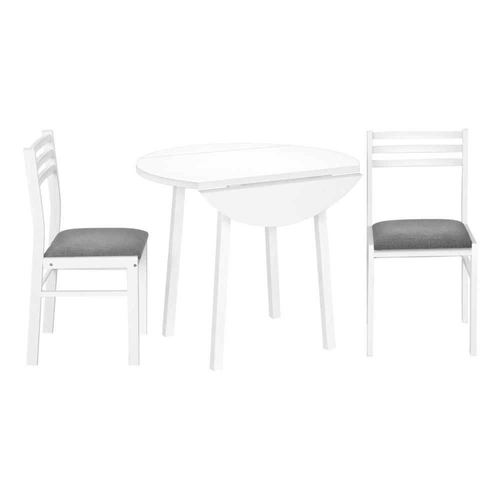 Dining Table Set, 3pcs Set, Small, 35 Drop Leaf, Kitchen, White Metal. Picture 1