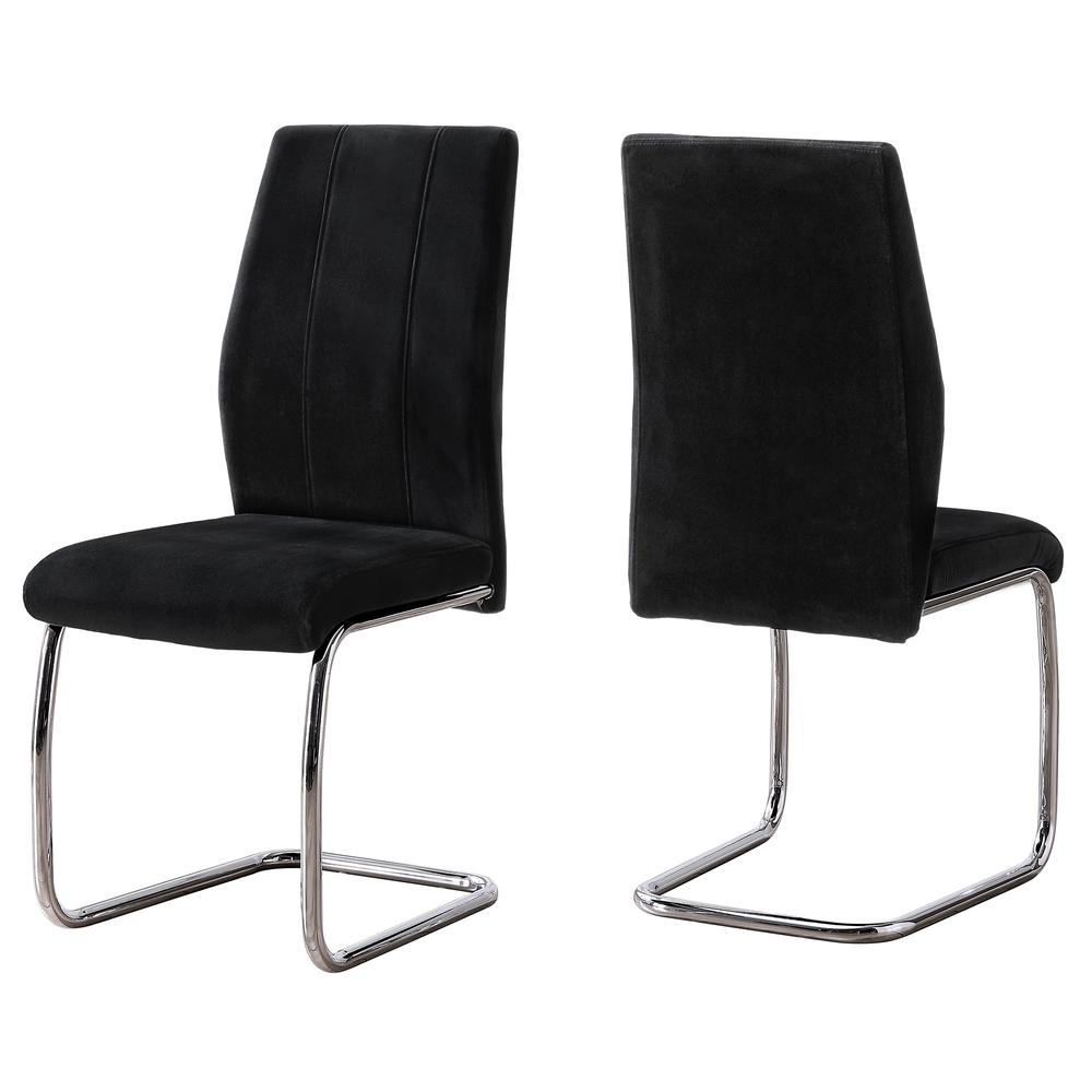 Dining Chair, Set Of 2, Side, Upholstered, Kitchen, Dining Room, Black Velvet. Picture 1