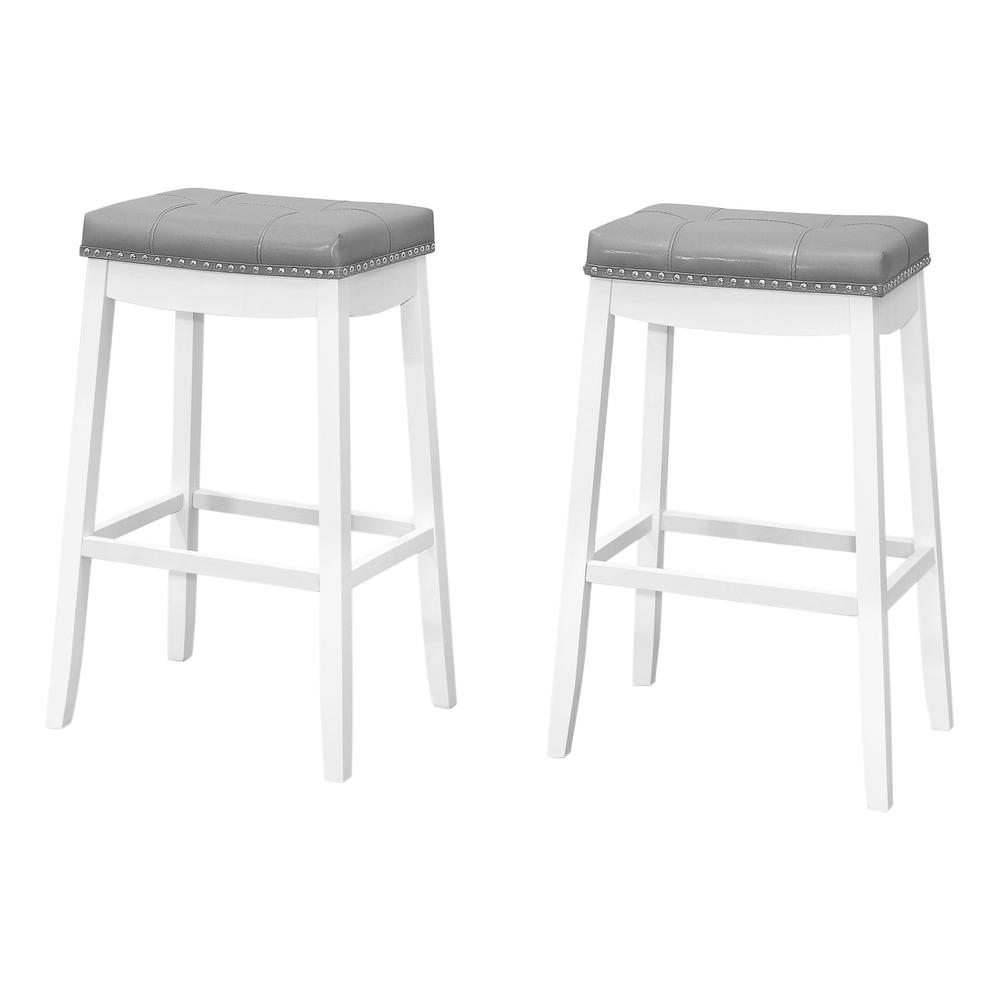 Bar Stool, Set Of 2, Bar Height, Saddle Seat, White Wood. Picture 1