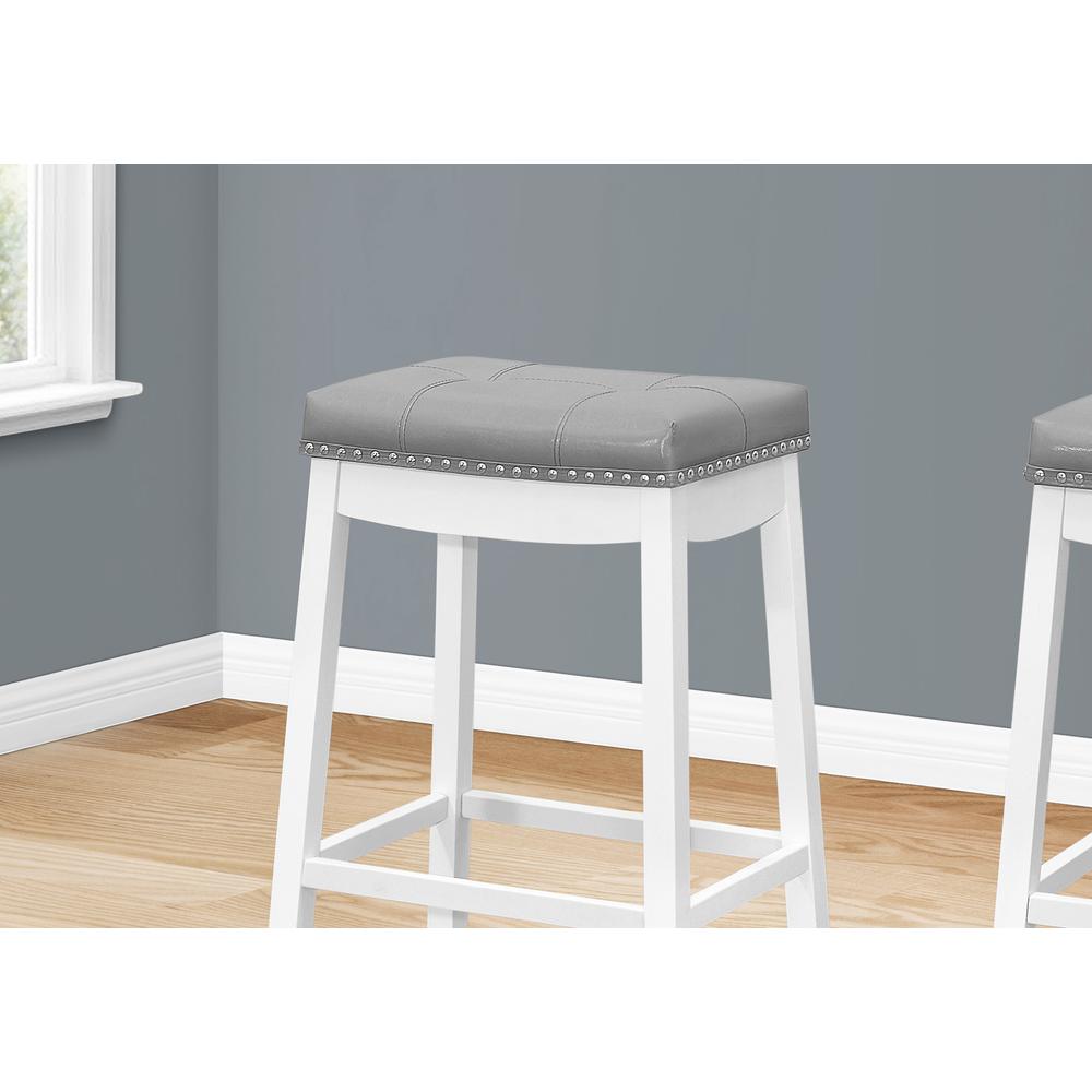 Bar Stool, Set Of 2, Bar Height, Saddle Seat, White Wood. Picture 3