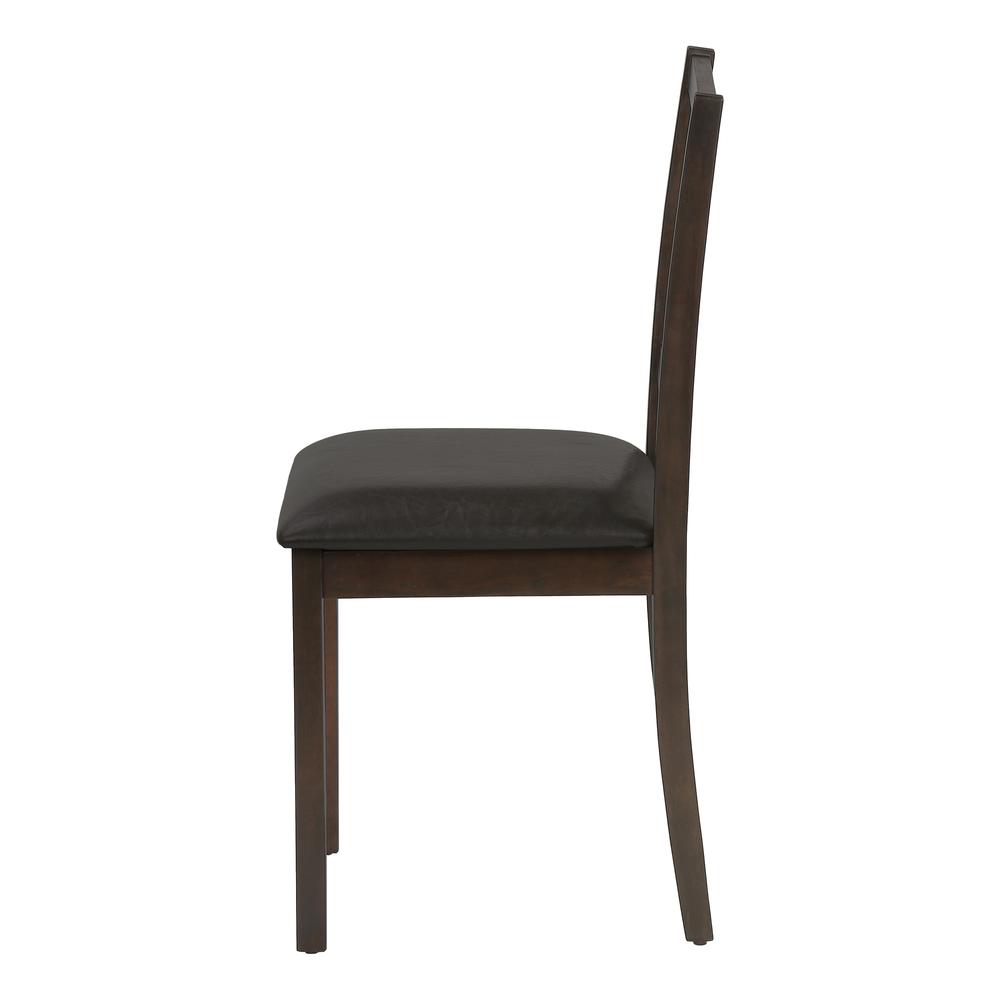 Dining Chair, Set Of 2, Side, Upholstered, Kitchen, Dining Room, Brown Leather. Picture 3