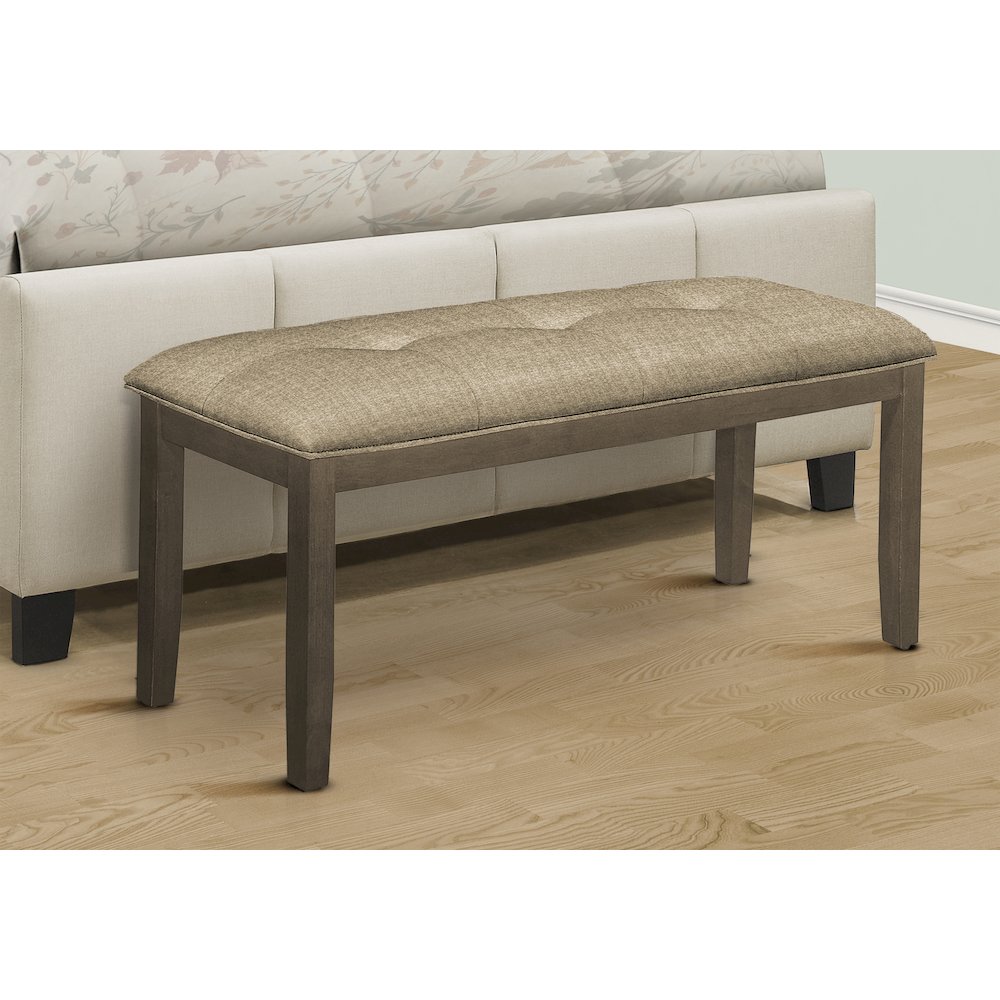 Bench, 44 Rectangular, Upholstered, Wood, Brown Fabric, Grey Solid Wood. Picture 3