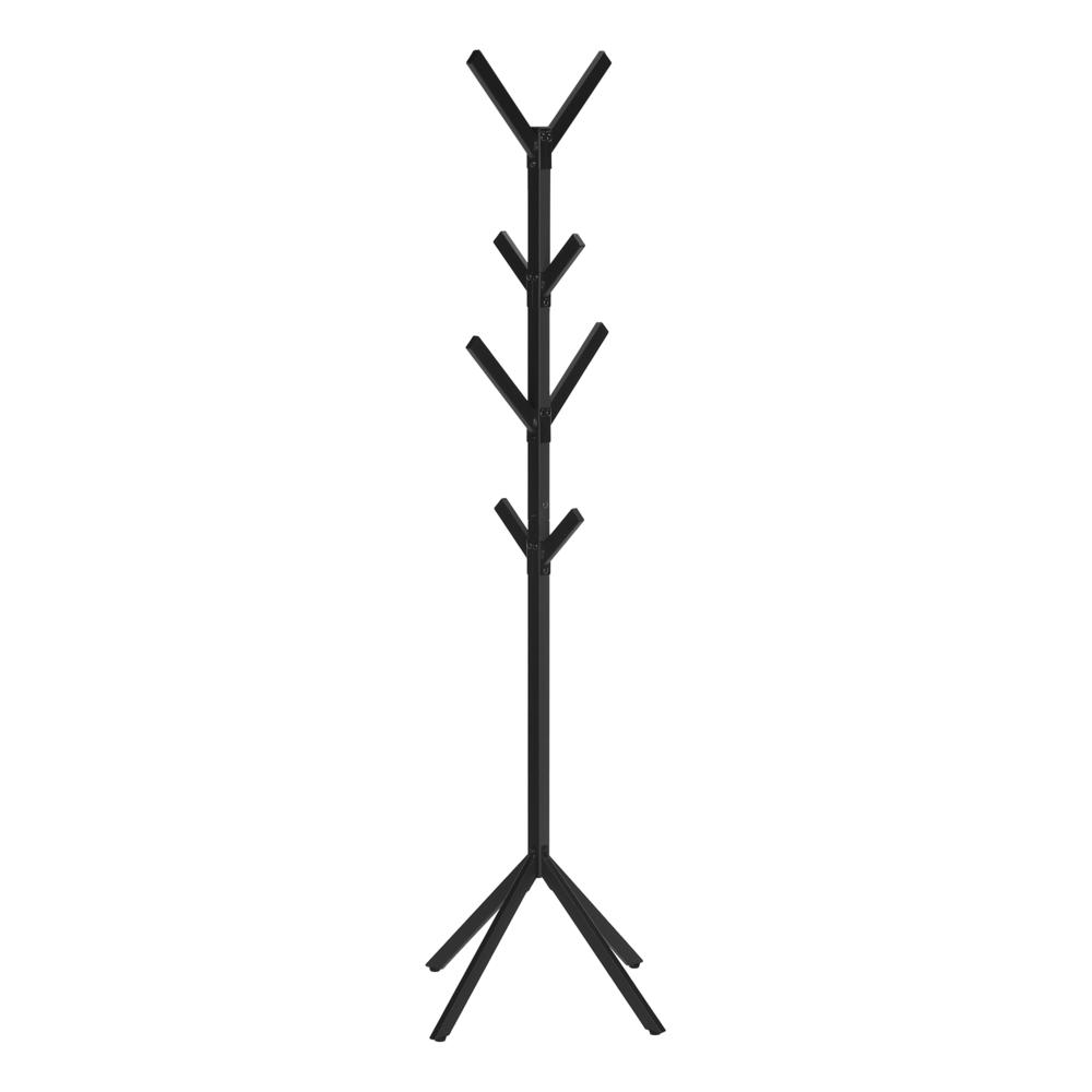 Coat Rack, Hall Tree, Free Standing, 8 Hooks, Entryway, 70H, Bedroom, Black. Picture 3