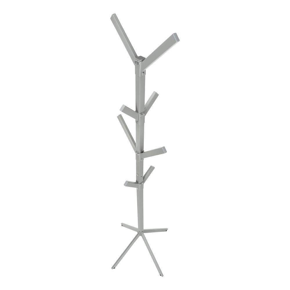 Coat Rack, Hall Tree, Free Standing, 8 Hooks, Entryway, 70H, Bedroom, Grey. Picture 5