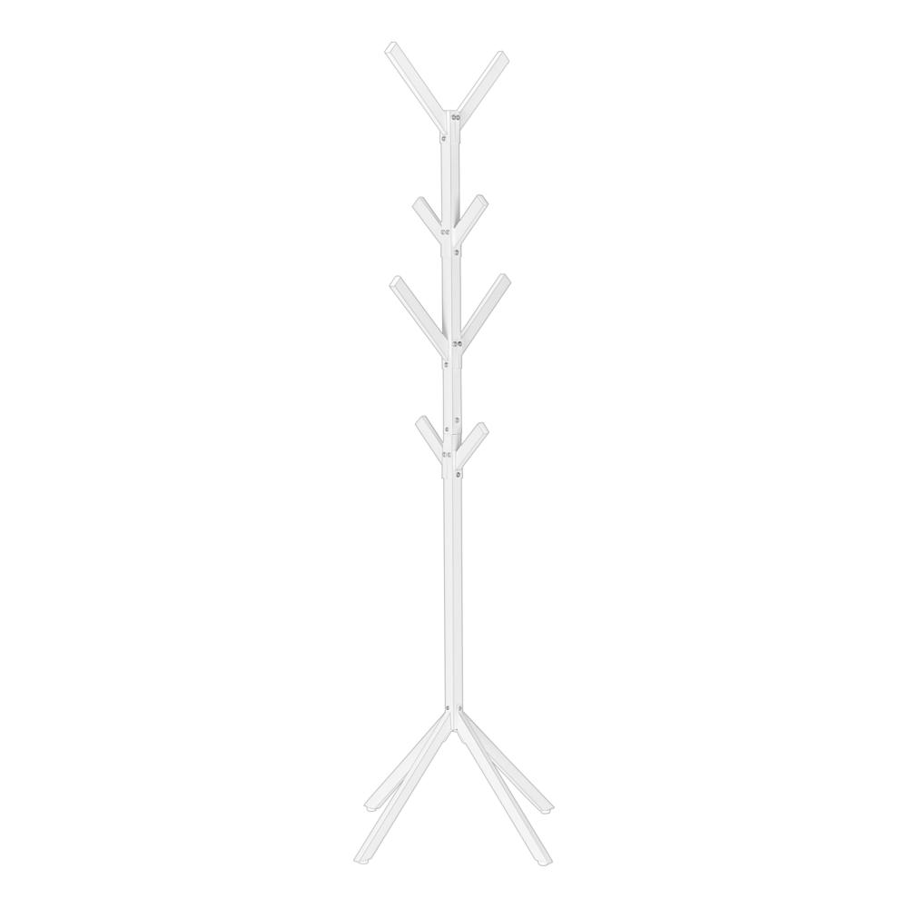 Coat Rack, Hall Tree, Free Standing, 8 Hooks, Entryway, 70H, Bedroom, White. Picture 1