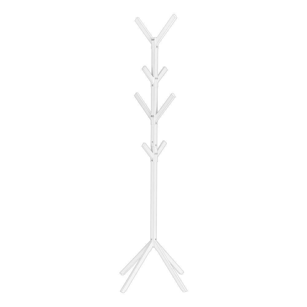 Coat Rack, Hall Tree, Free Standing, 8 Hooks, Entryway, 70H, Bedroom, White. Picture 3