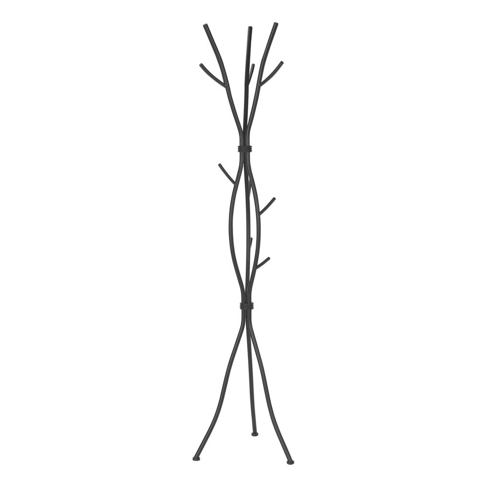 Coat Rack, Hall Tree, Free Standing, 11 Hooks, Entryway, 74H, Bedroom, Black. Picture 1