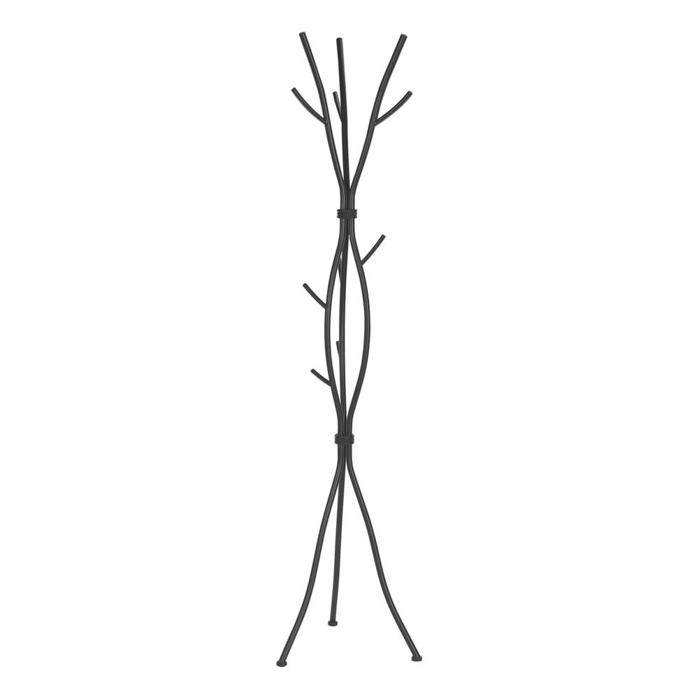 Coat Rack, Hall Tree, Free Standing, 11 Hooks, Entryway, 74H, Bedroom, Black. Picture 4