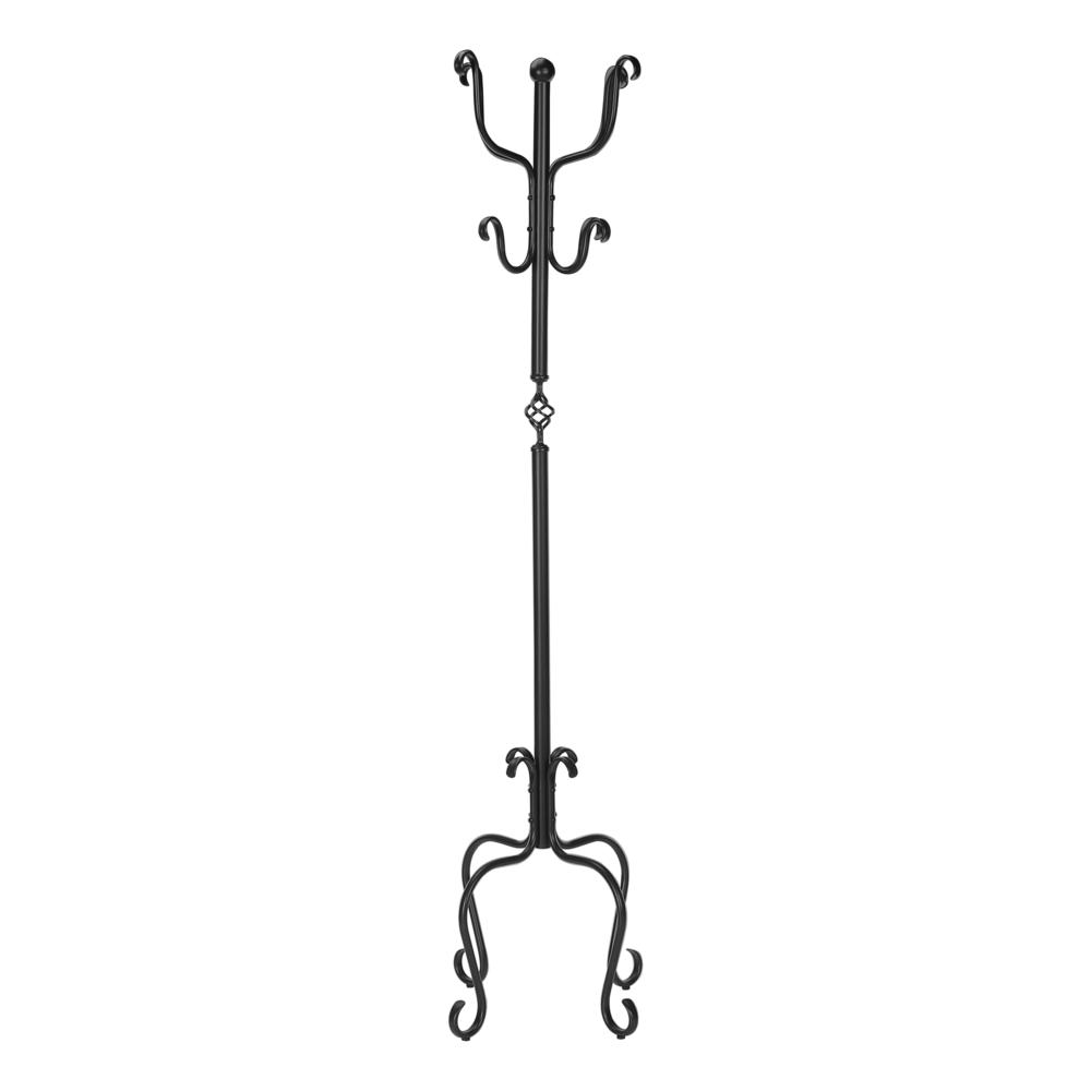 Coat Rack, Hall Tree, Free Standing, 8 Hooks, Entryway, 74H, Bedroom, Black. Picture 1