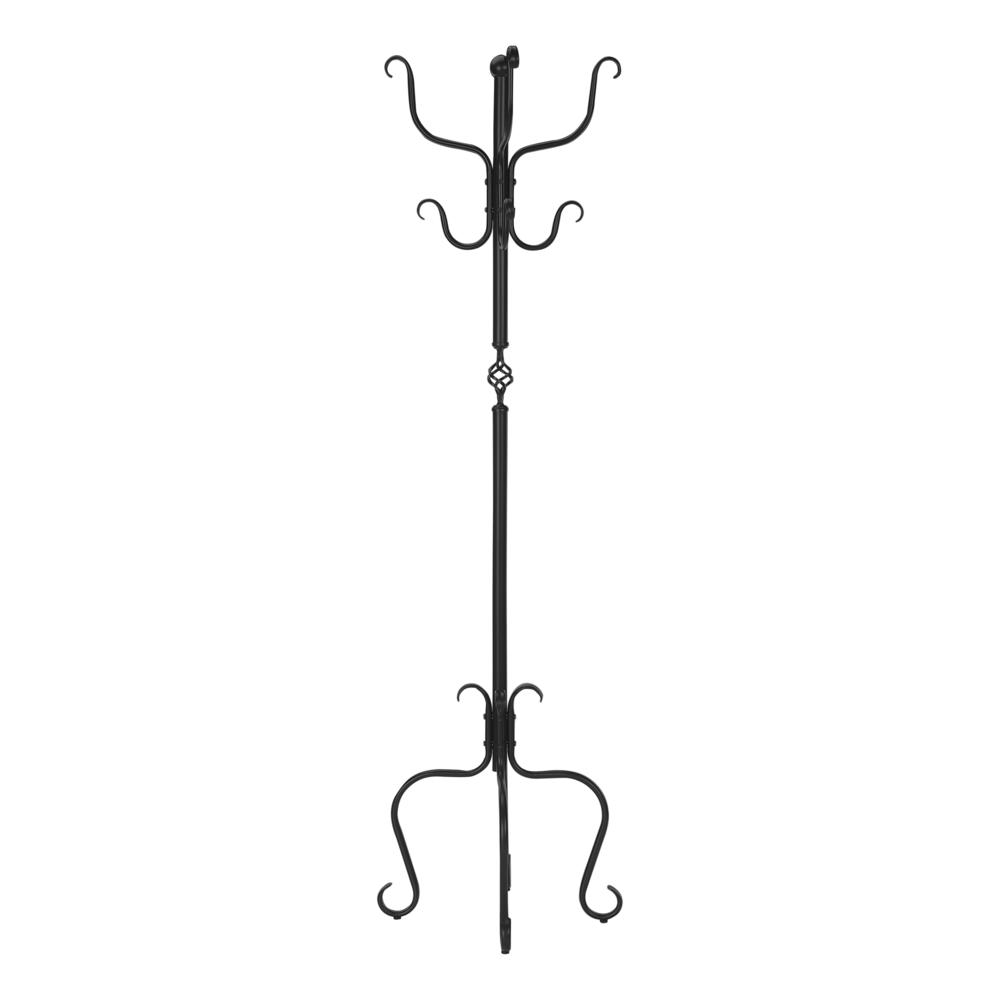 Coat Rack, Hall Tree, Free Standing, 8 Hooks, Entryway, 74H, Bedroom, Black. Picture 2