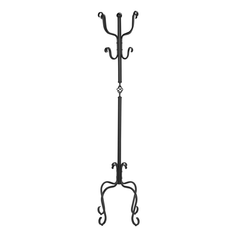 Coat Rack, Hall Tree, Free Standing, 8 Hooks, Entryway, 74H, Bedroom, Black. Picture 3