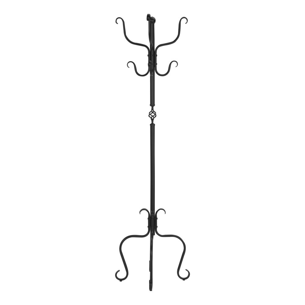 Coat Rack, Hall Tree, Free Standing, 8 Hooks, Entryway, 74H, Bedroom, Black. Picture 4