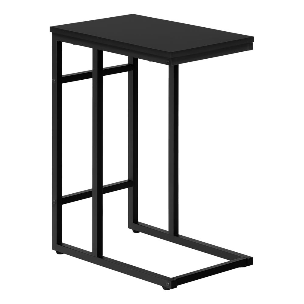 Accent Table, C-shaped, End, Side, Snack, Living Room, Bedroom, Black Laminate. Picture 1