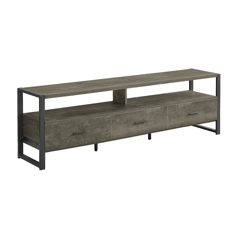 Tv Stand, 72 Inch Dark Bronze Laminate, Black Metal, Contemporary, Modern. Picture 1