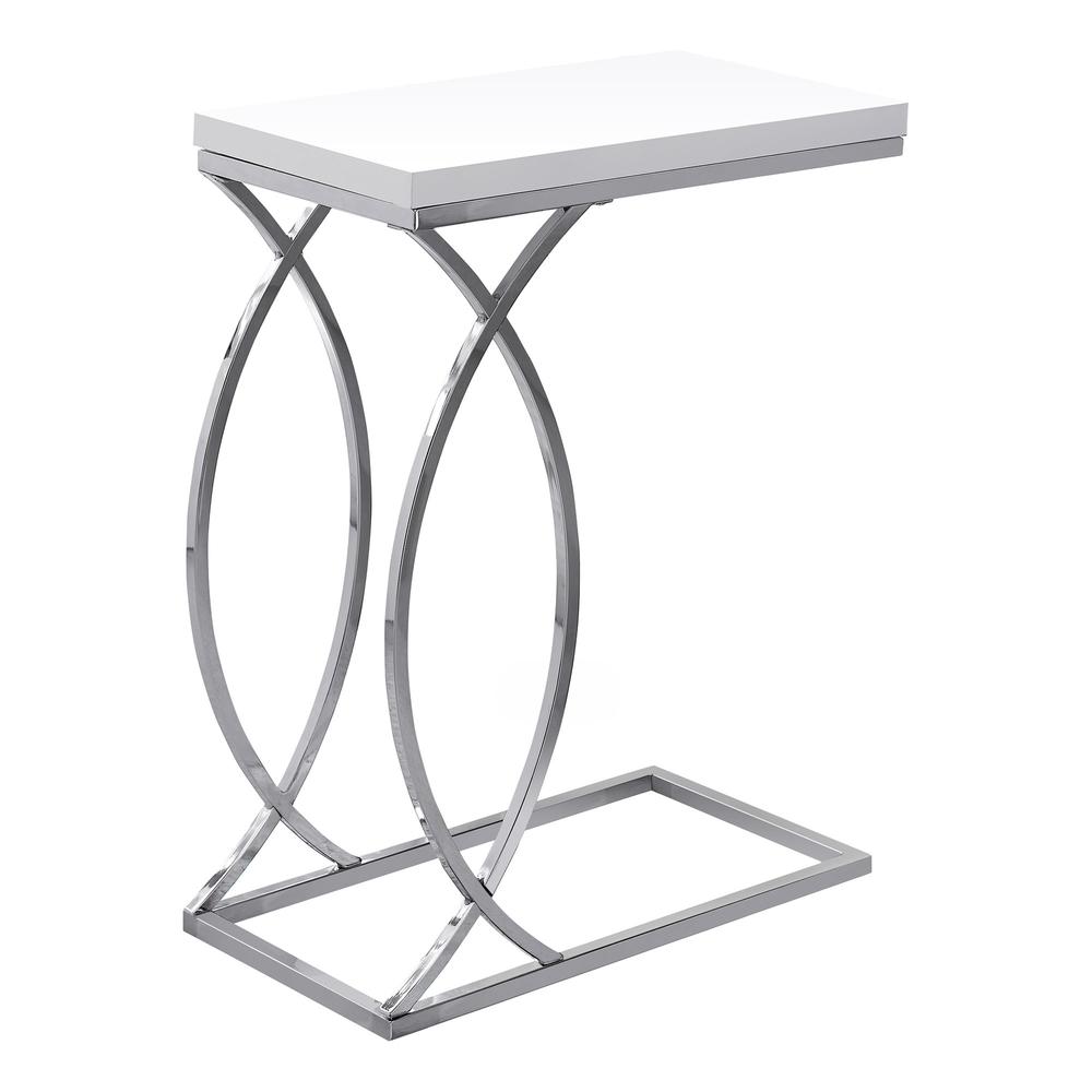 Accent Table, C-shaped, End, Side, Snack, Living Room, Bedroom, Glossy White. Picture 1