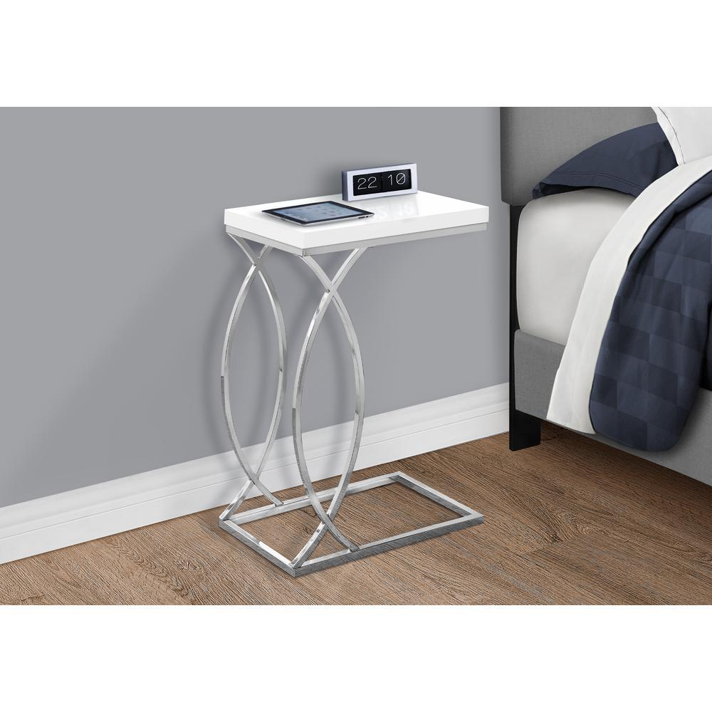 Accent Table, C-shaped, End, Side, Snack, Living Room, Bedroom, Glossy White. Picture 3