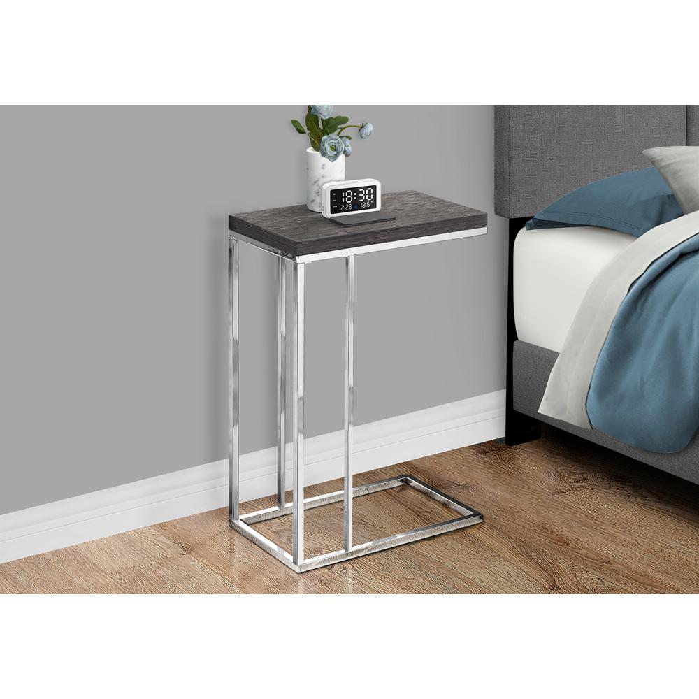 Accent Table, C-shaped, End, Side, Snack, Living Room, Bedroom, Grey Laminate. Picture 3