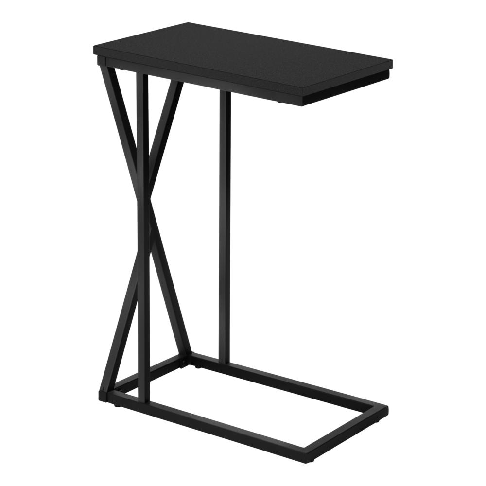 Accent Table, C-shaped, End, Side, Snack, Living Room, Bedroom, Black Laminate. Picture 1