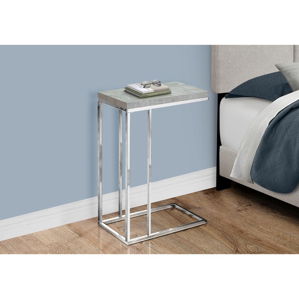 Accent Table, C-shaped, End, Side, Snack, Living Room, Bedroom, Grey Laminate. Picture 3