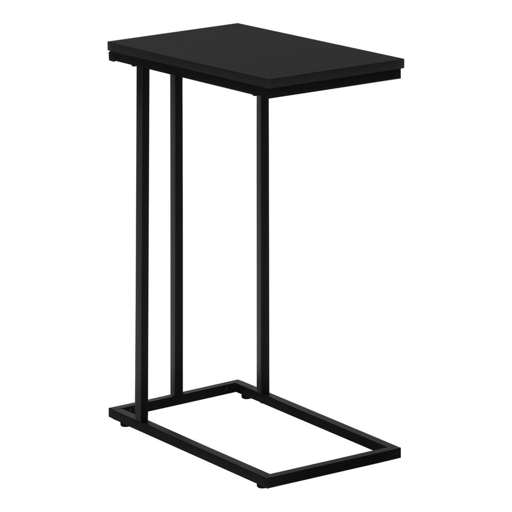 Accent Table, C-shaped, End, Side, Snack, Living Room, Bedroom, Black Laminate. Picture 1