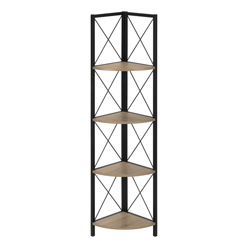 Bookshelf, Bookcase, Etagere, Corner, 4 Tier, 60H, Office, Bedroom, Brown Lamin. Picture 1
