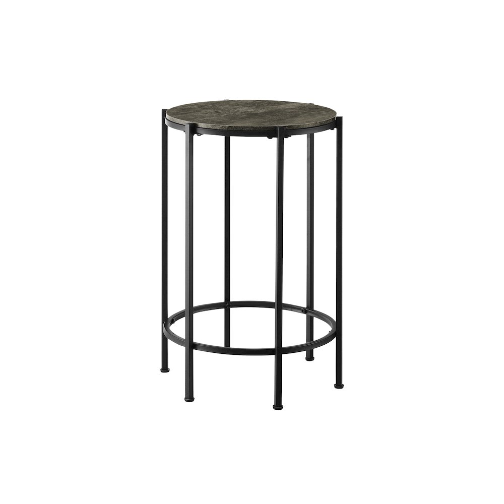 Accent Table, End, Round Dark Bronze Laminate, Black Metal, Contemporary. Picture 1
