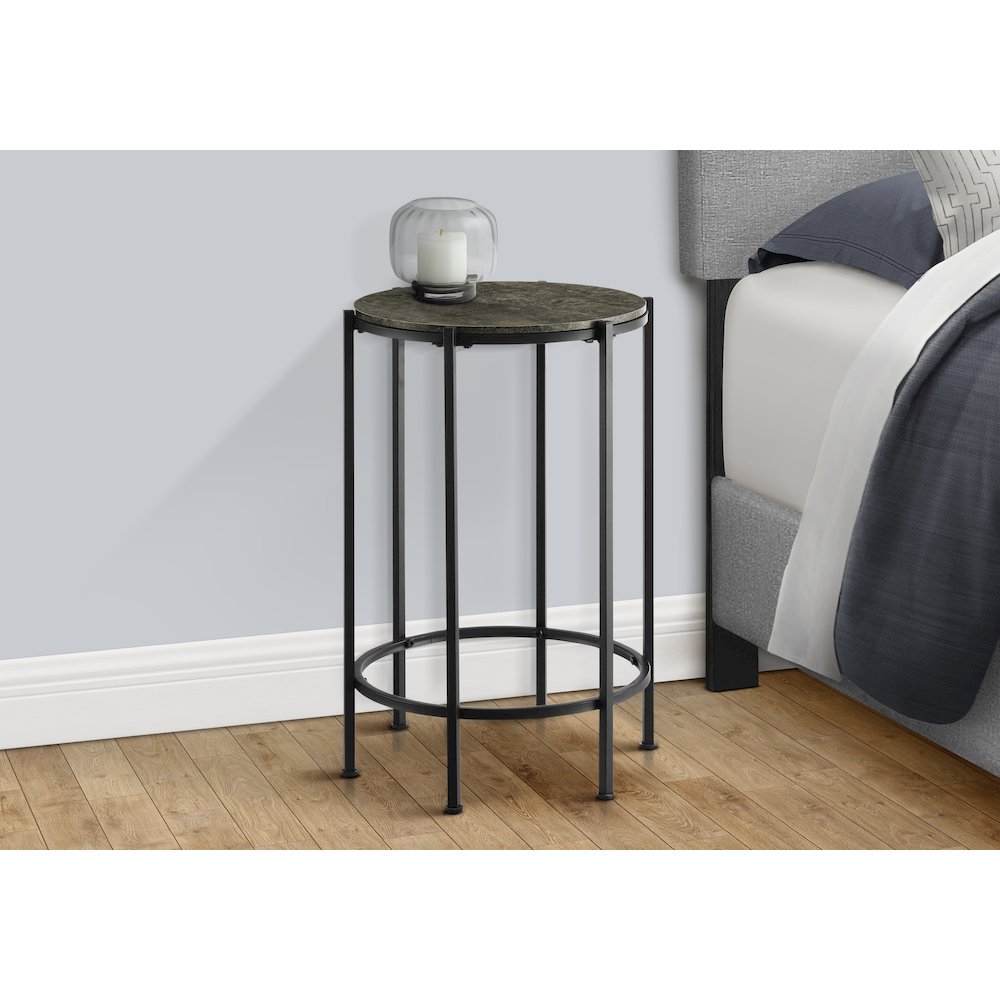 Accent Table, End, Round Dark Bronze Laminate, Black Metal, Contemporary. Picture 3