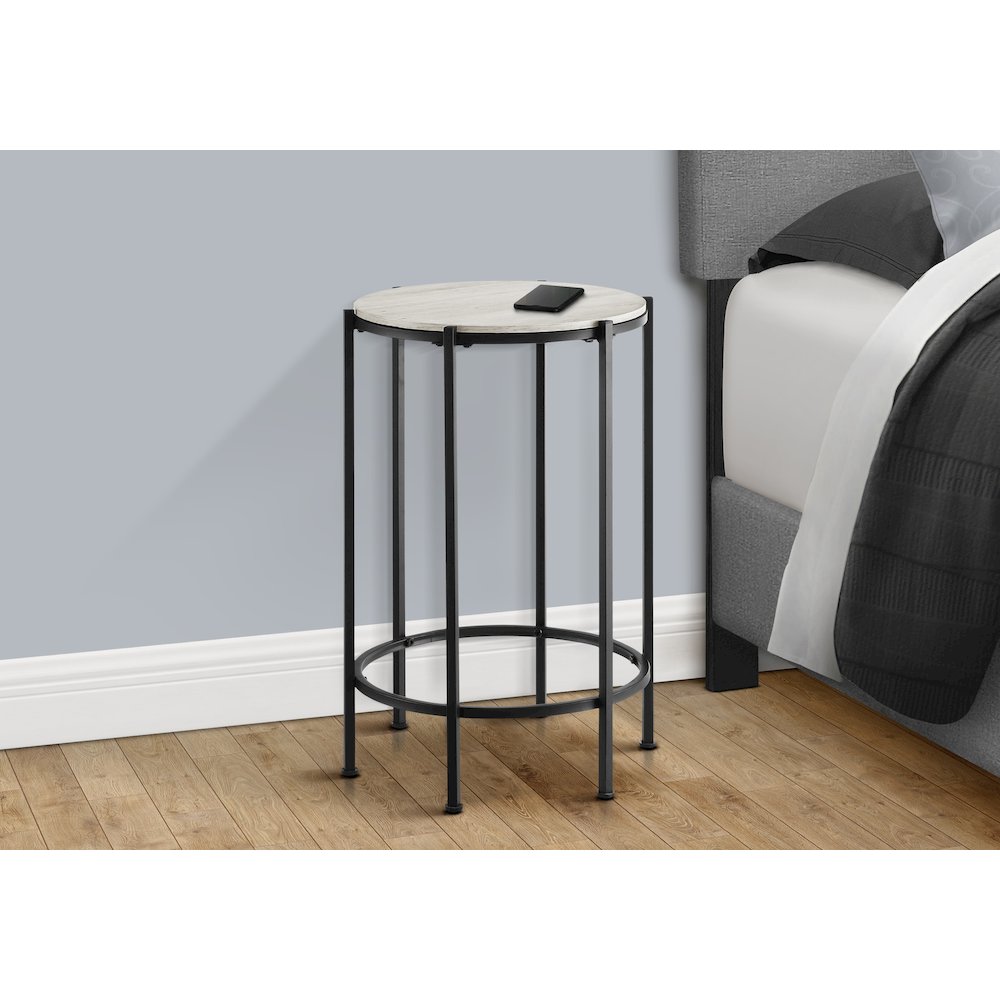 Accent Table, End, Round  Washed Oak Laminate, Black Metal, Contemporary. Picture 3