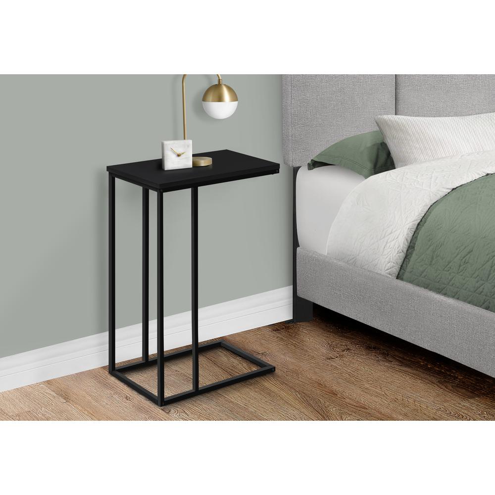 Accent Table, C-shaped, End, Side, Snack, Living Room, Bedroom, Black Laminate. Picture 3