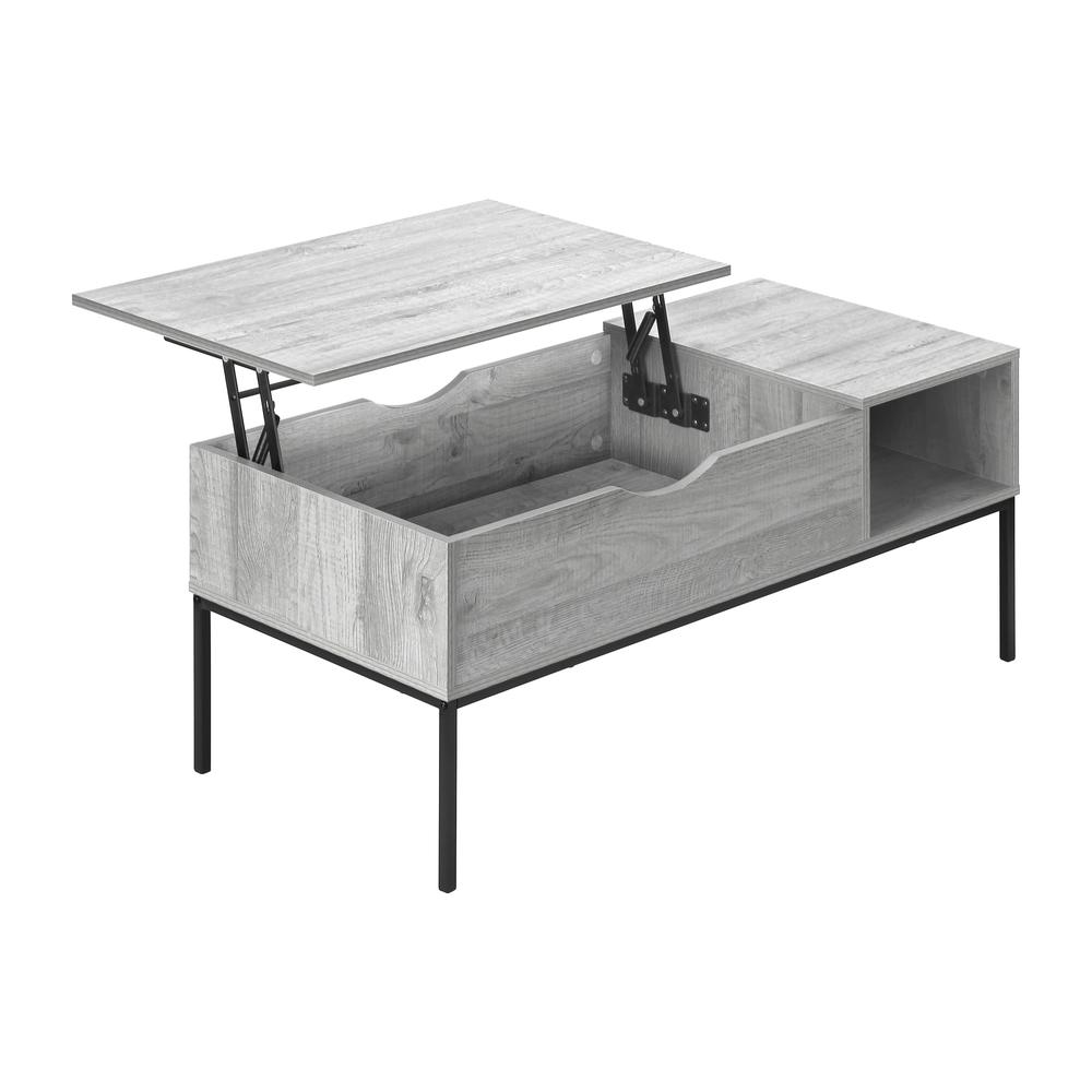Coffee Table, 42 L, Rectangular, Cocktail, Lift-top, Grey, Black. Picture 6