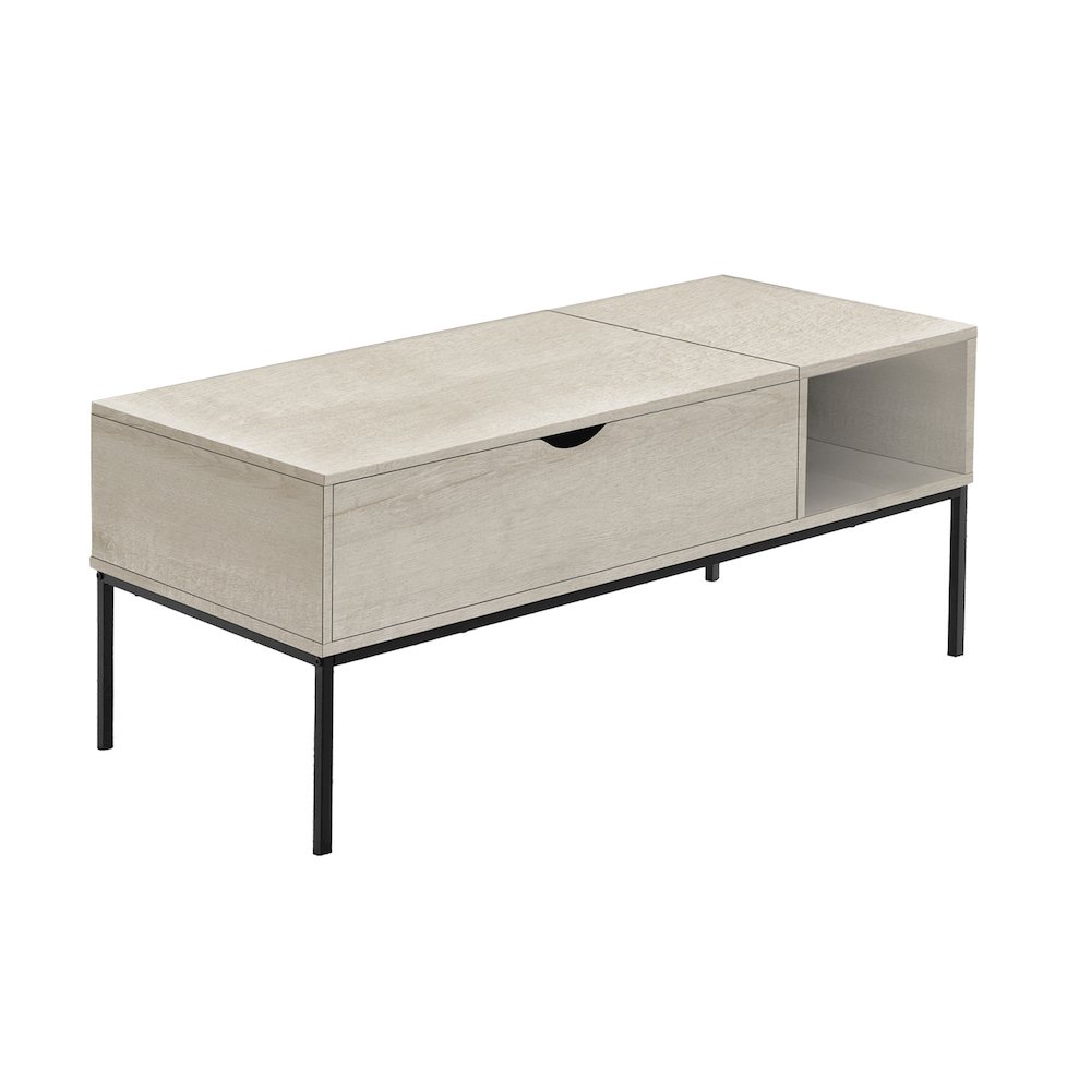Coffee Table, 42 L, Rectangular, Cocktail, Lift-top, Washed Oak, Black Metal. Picture 1