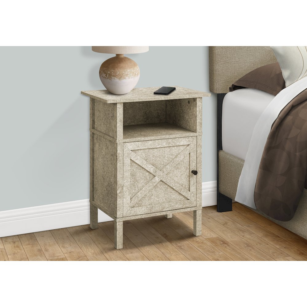 Accent Table, Small, Storage, Cream Stone Laminate, Transitional. Picture 3