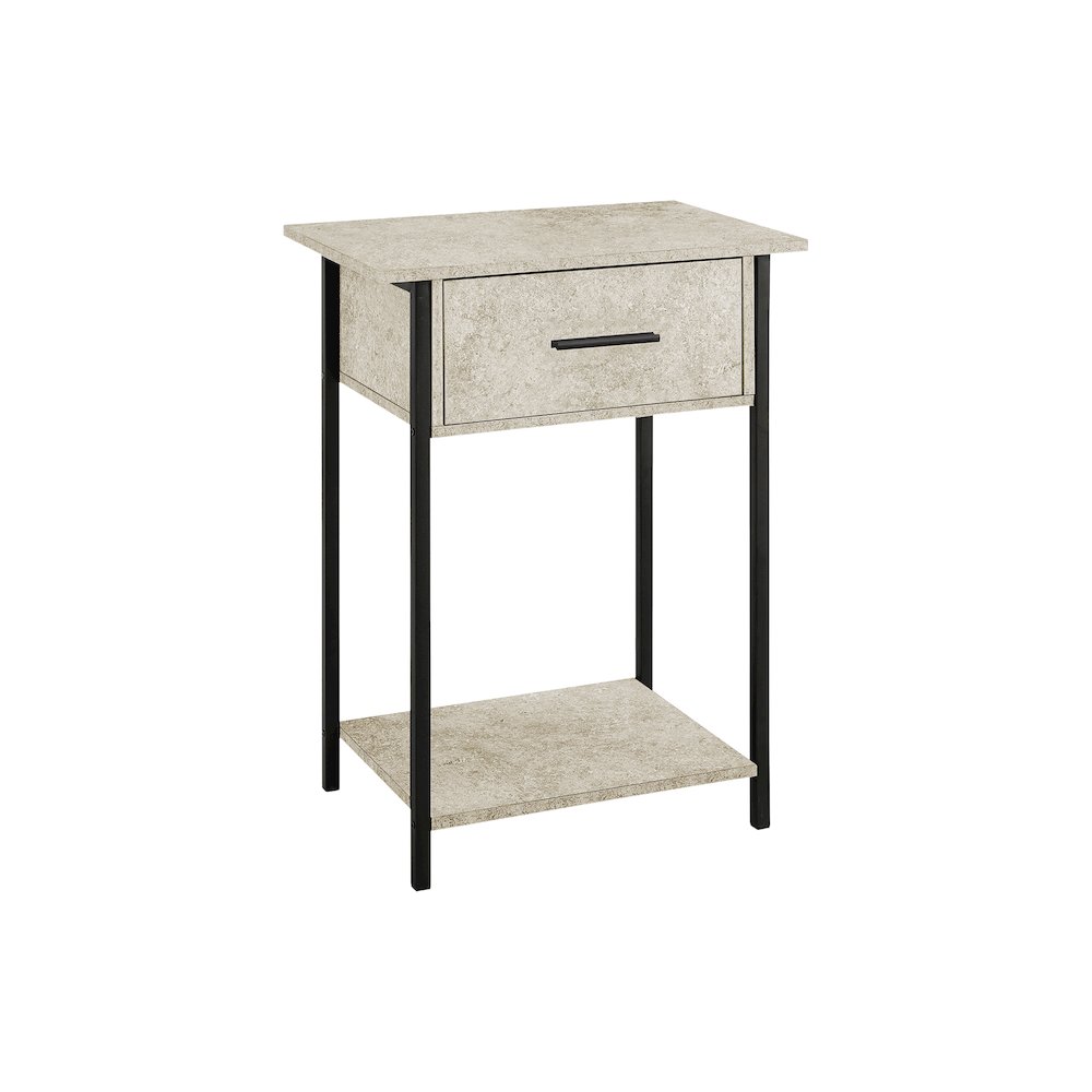 Accent Table, 2 Tier, End Cream Stone Laminate, Black Metal, Contemporary. Picture 1