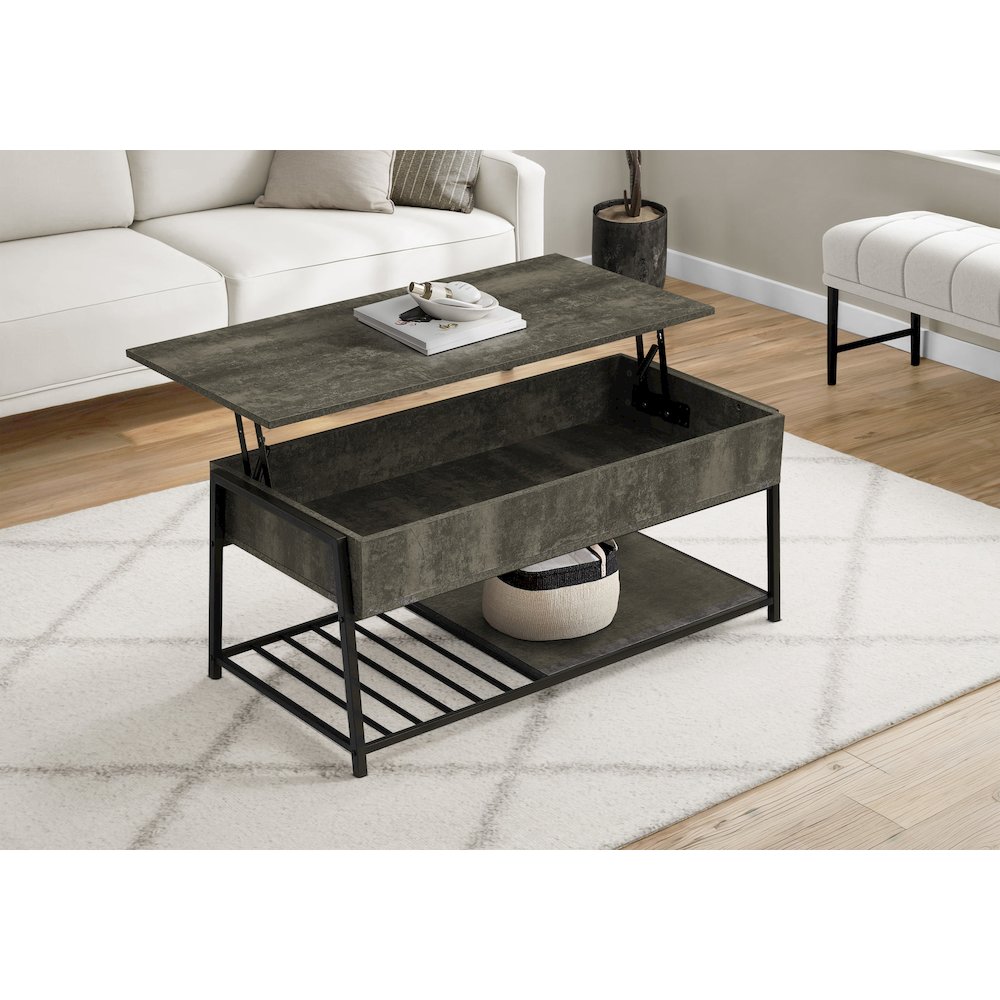 Coffee Table, 42L, Cocktail, Lift-top, Rectangular, Storage,Dark Bronze Laminate. Picture 3