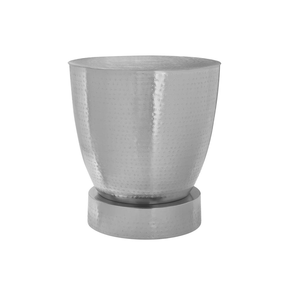 Accent Table, Drum, Side, End, Nightstand, Lamp, Living Room, Bedroom, Chrome. Picture 1