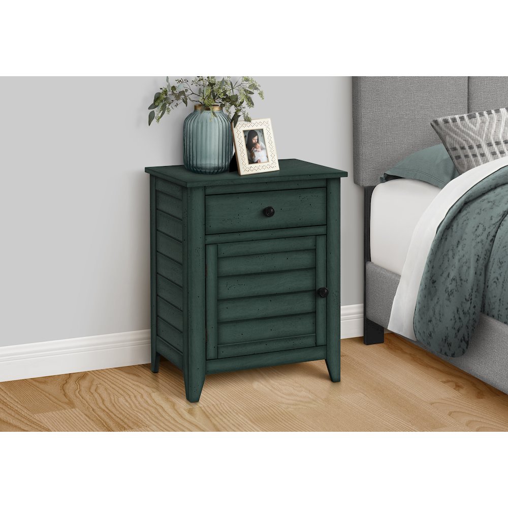 Accent Table, Nightstand, Antique Blue Veneer, Transitional. Picture 6