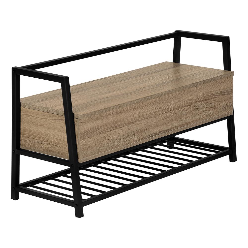 Bench, Entryway, Hallway, Storage, 42 Rectangular, Brown Laminate, Black. Picture 1