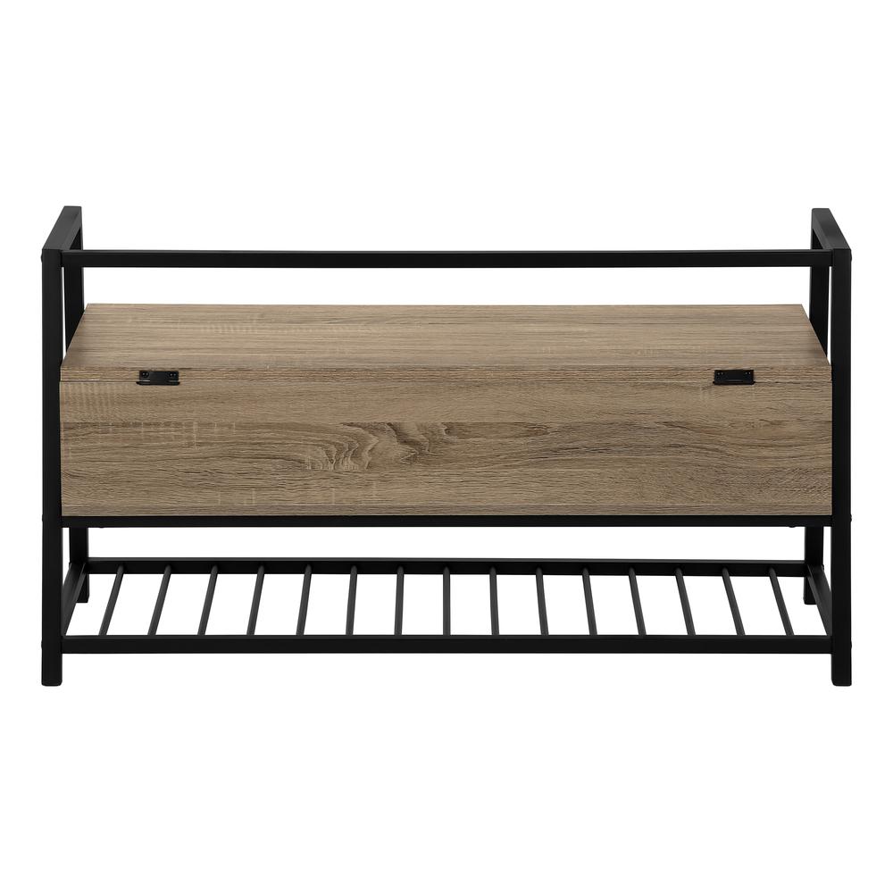 Bench, Entryway, Hallway, Storage, 42 Rectangular, Brown Laminate, Black. Picture 4