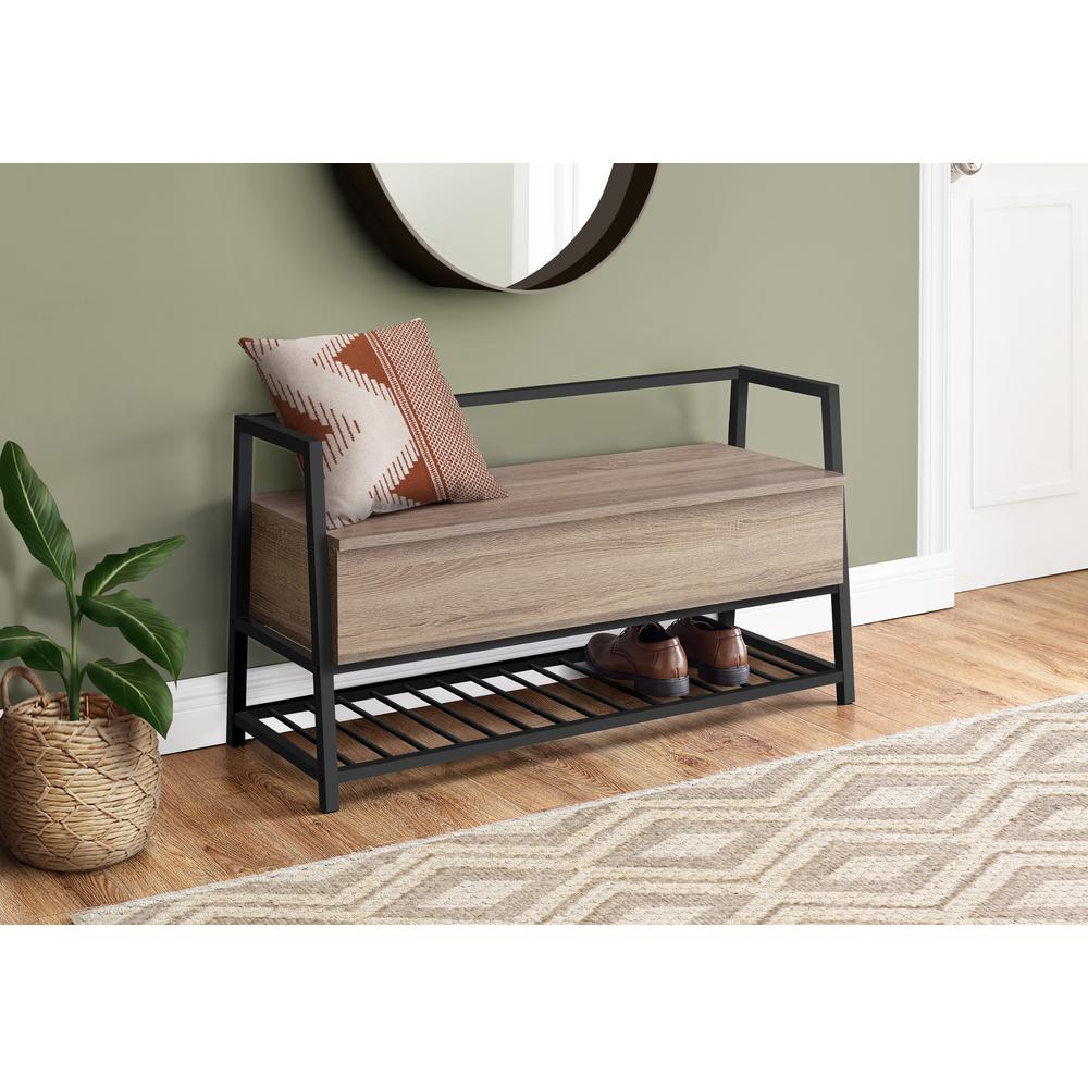 Bench, Entryway, Hallway, Storage, 42 Rectangular, Brown Laminate, Black. Picture 10