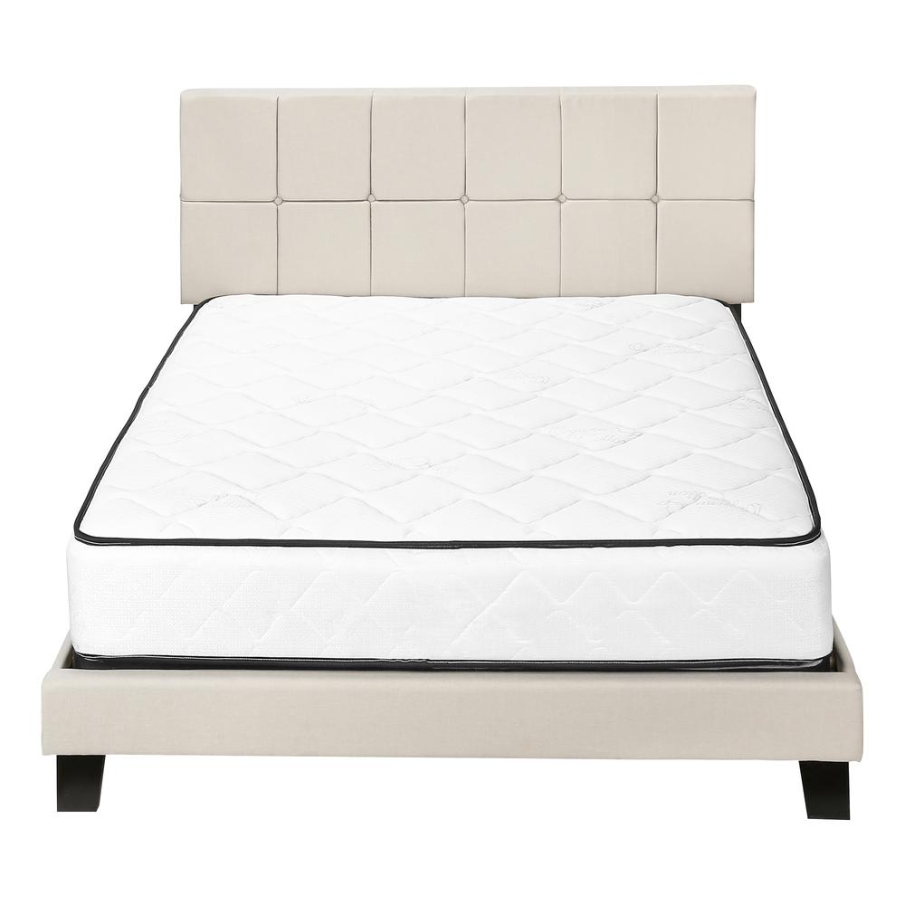 Bed, Queen Size, Bedroom, Upholstered, Beige Linen Look, Black Wood Legs. Picture 2