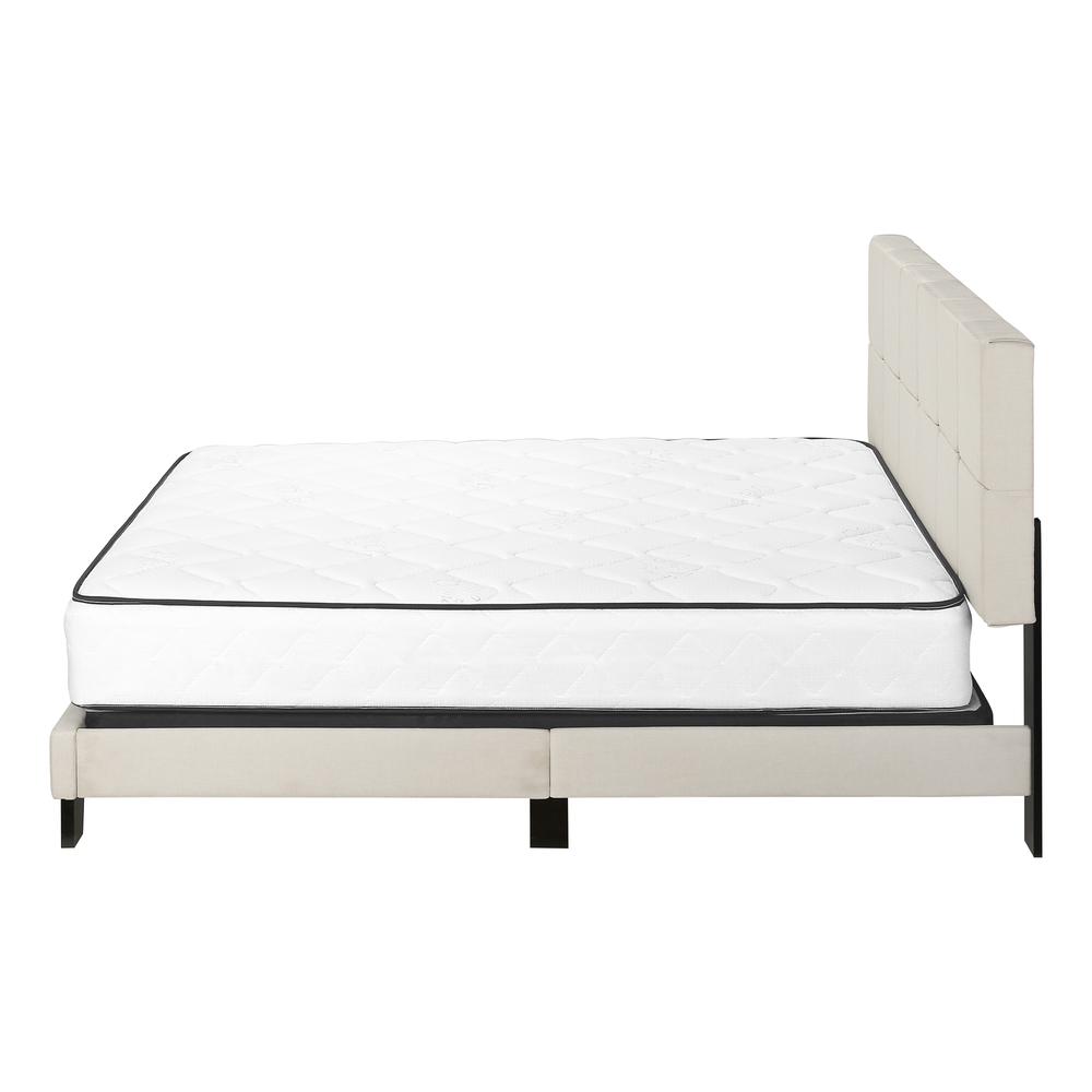 Bed, Queen Size, Bedroom, Upholstered, Beige Linen Look, Black Wood Legs. Picture 3