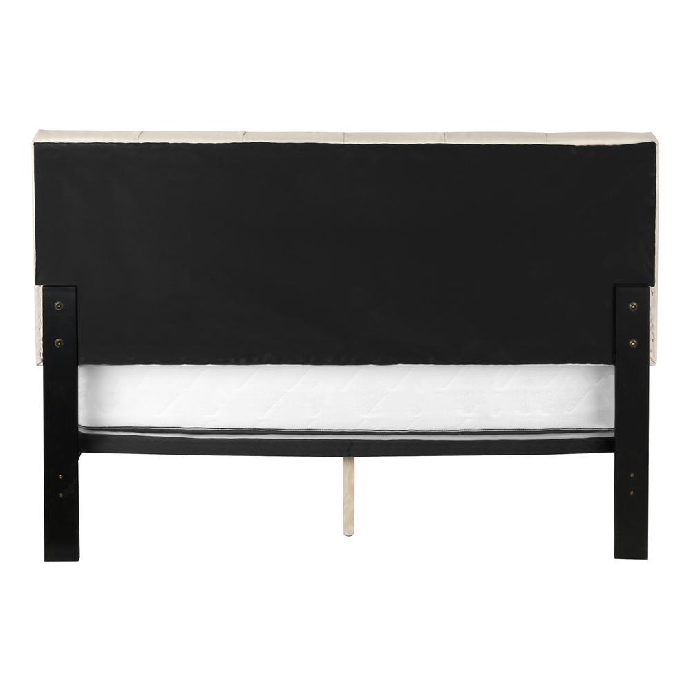 Bed, Queen Size, Bedroom, Upholstered, Beige Linen Look, Black Wood Legs. Picture 4