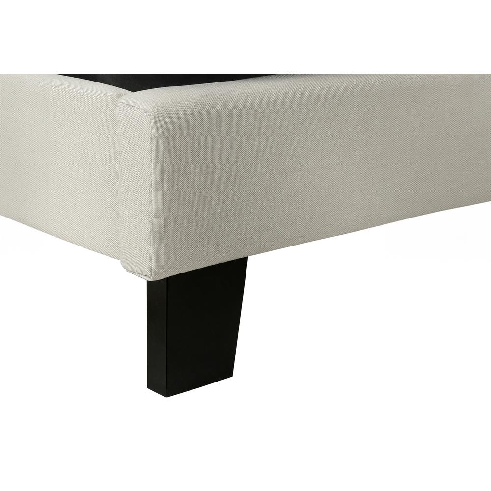 Bed, Queen Size, Bedroom, Upholstered, Beige Linen Look, Black Wood Legs. Picture 7