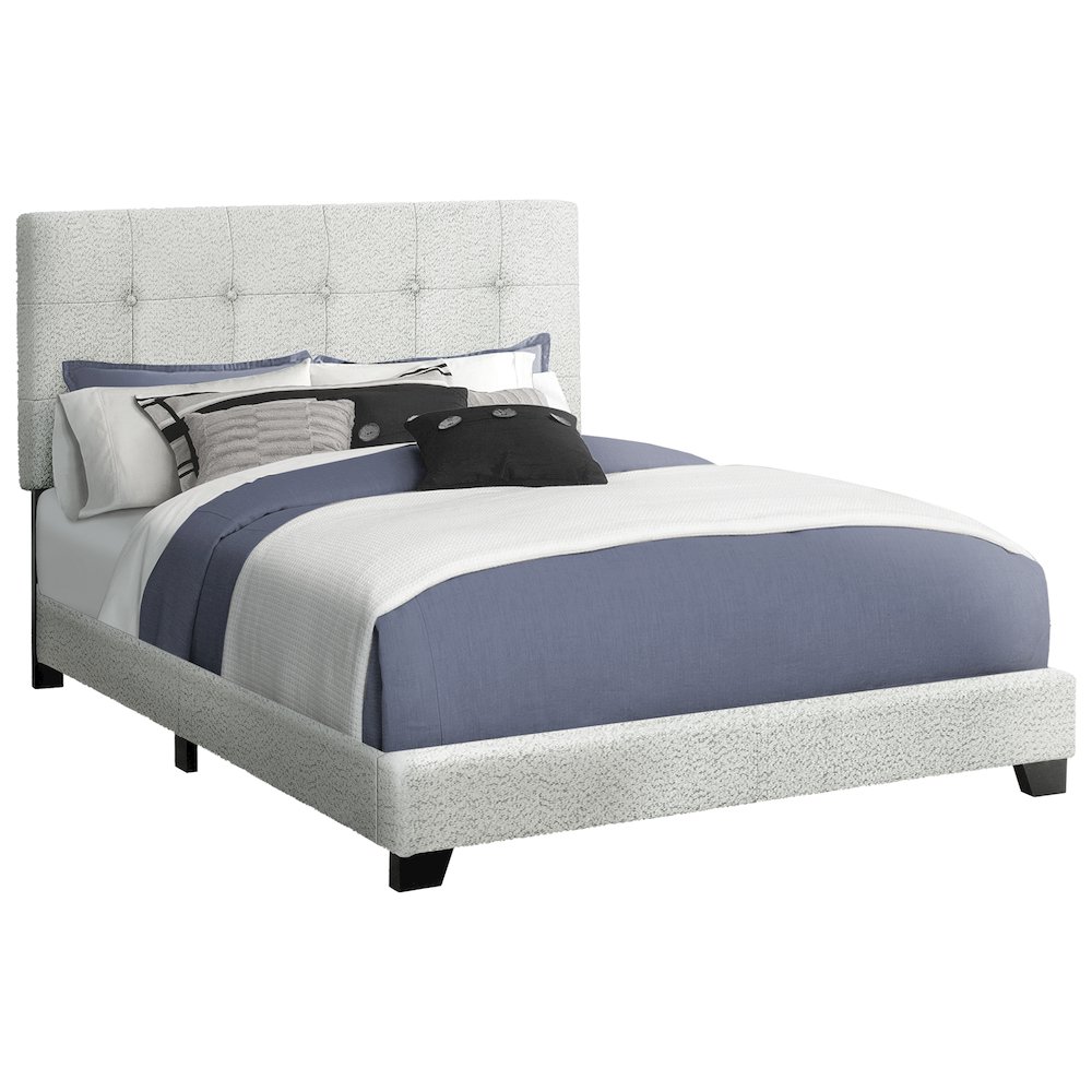Bed, Queen Size, Upholstered, Frame Only, Bedroom, Light Grey Boucle. Picture 1