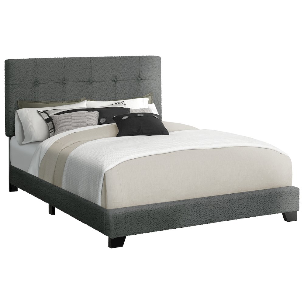 Bed, Bedroom, Frame Only, Queen Size, Upholstered, Dark Grey Boucle. Picture 1