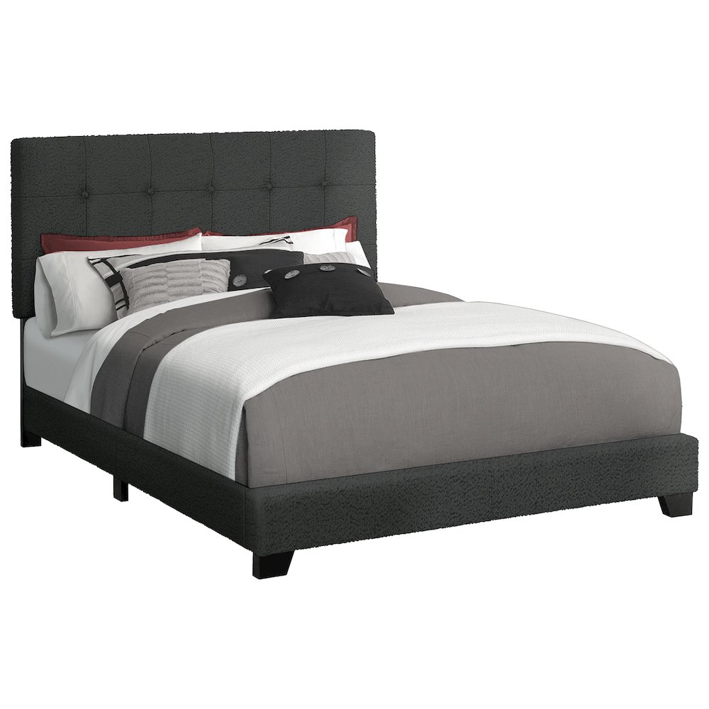 Bed, Bedroom, Frame Only, Queen Size, Upholstered, Black Boucle, Transitional. Picture 1